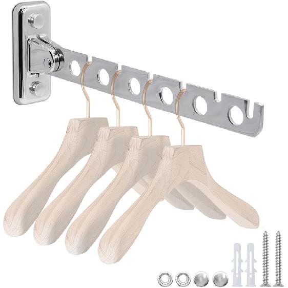 Wall Mount Coat Hanger,Folding Clothes Drying Racks,Sturdy Hanging Clothes Hanger,Laundry Room Drying Rack(10-Hole 1 Black)