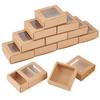 20pcs Drawer Kraft Paper Box Folding Boxes with Clear Window Square BurlyWood 9x9x3.2cm