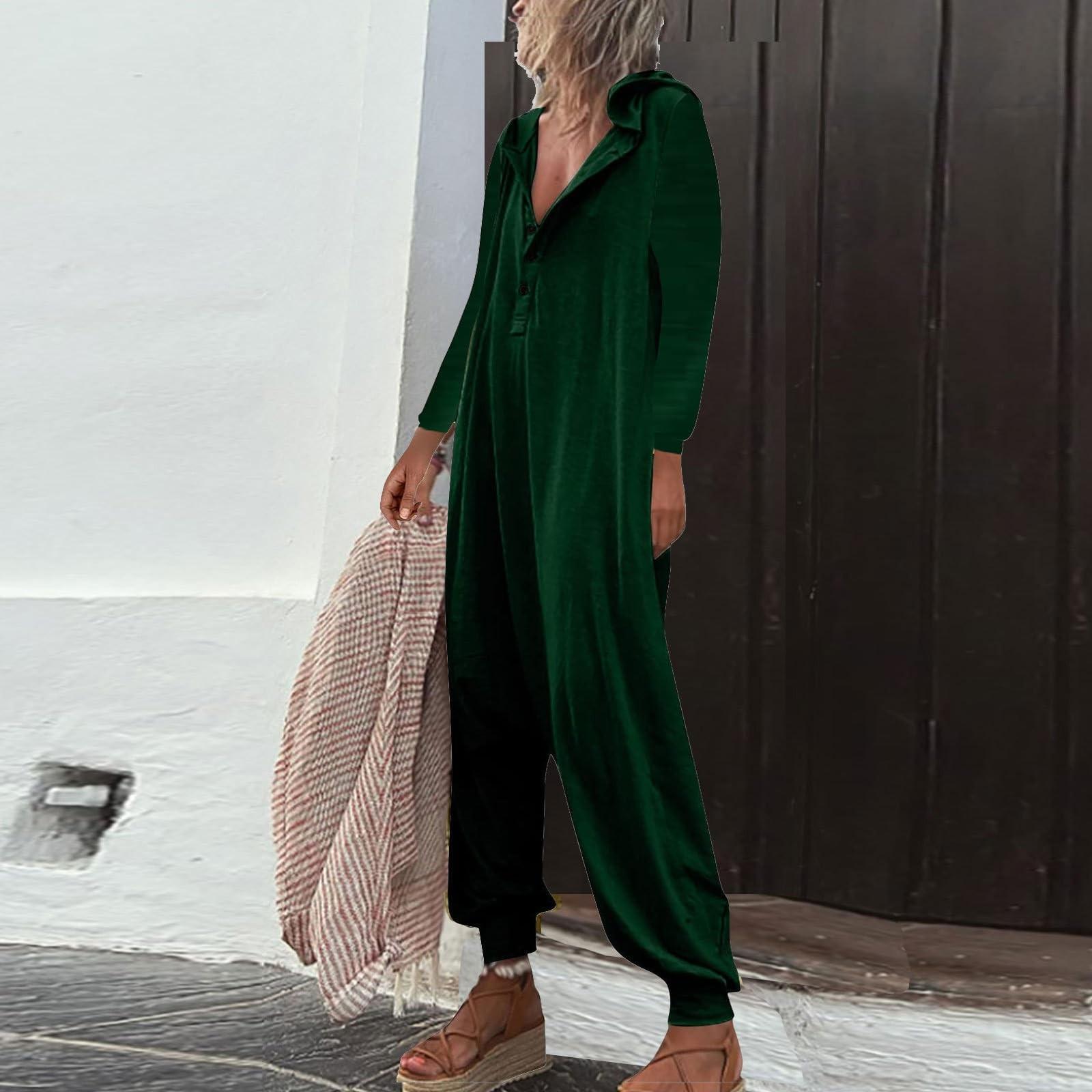 

Женские повседневные комбинезоны с капюшоном, осенняя одежда, наряды с длинными рукавами, комбинезоны, спортивный костюм, повседневные домашние пижамы XXXL зелёный