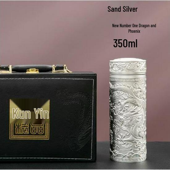 Reinsilber 9999 Thermalwasserbecher - Neun Drachen, Hundert Segnungen, Drachen & Phönix Design