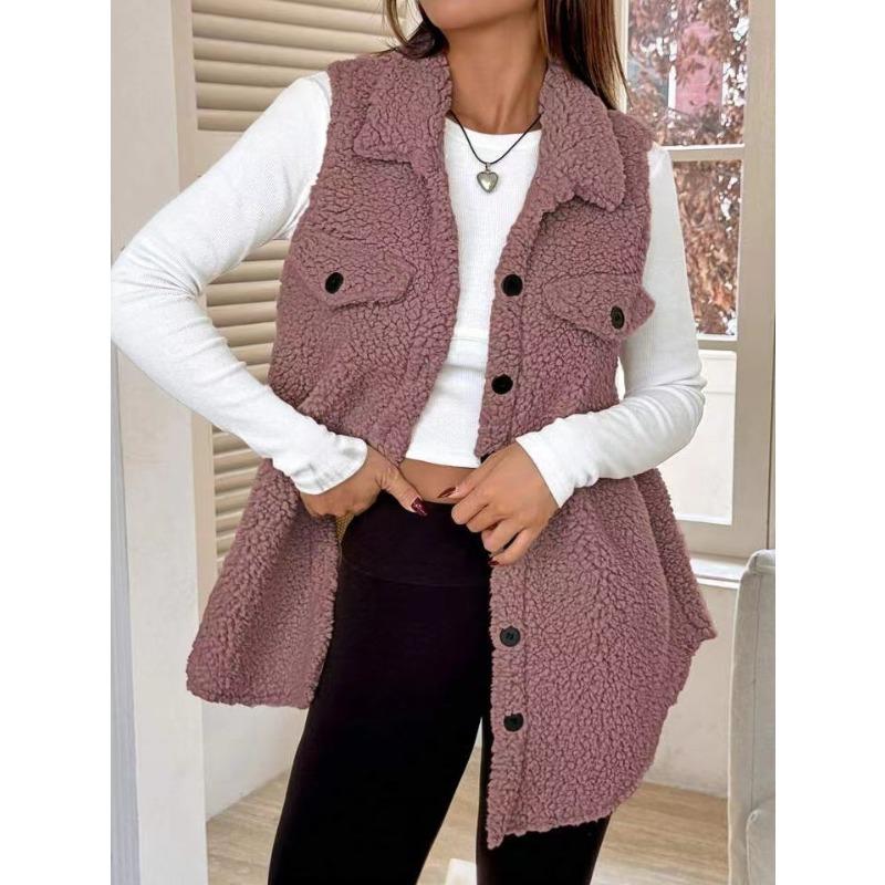 MGHR Jaquetas & Casacos Femininos Vintage Casuais de Cor Sólida com Estampa Outono Inverno Sem Manga com Gola POLO