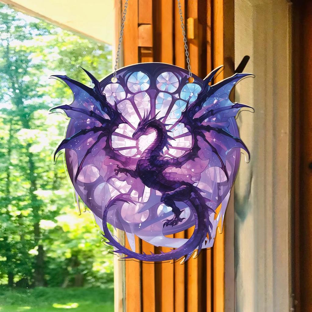 Magic Dragon Acrylic Hanging Decoration Stained Glass Effect Gothic Window Decor Colorful Suncatcher for Art Home Party Decor