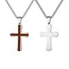 Vnox Red Wood Faith Cross Pendant Neckalce for Men, Silver Color Stainless Steel Box Chain Necklaces, Religious Jewelry Gifts