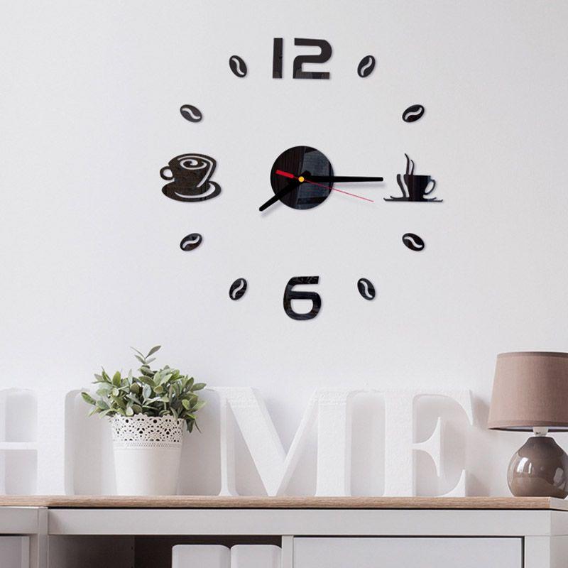 Stylish 3d Diy Coffee Cup Acrylic Mirror Wall Sticker Clock With Timeless Design