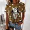 Women's Fashion Casual Short Sleeve Crew Neck Cat Print Pullover T-Shirt Tops For Spring Summer Cute Clothing Trend