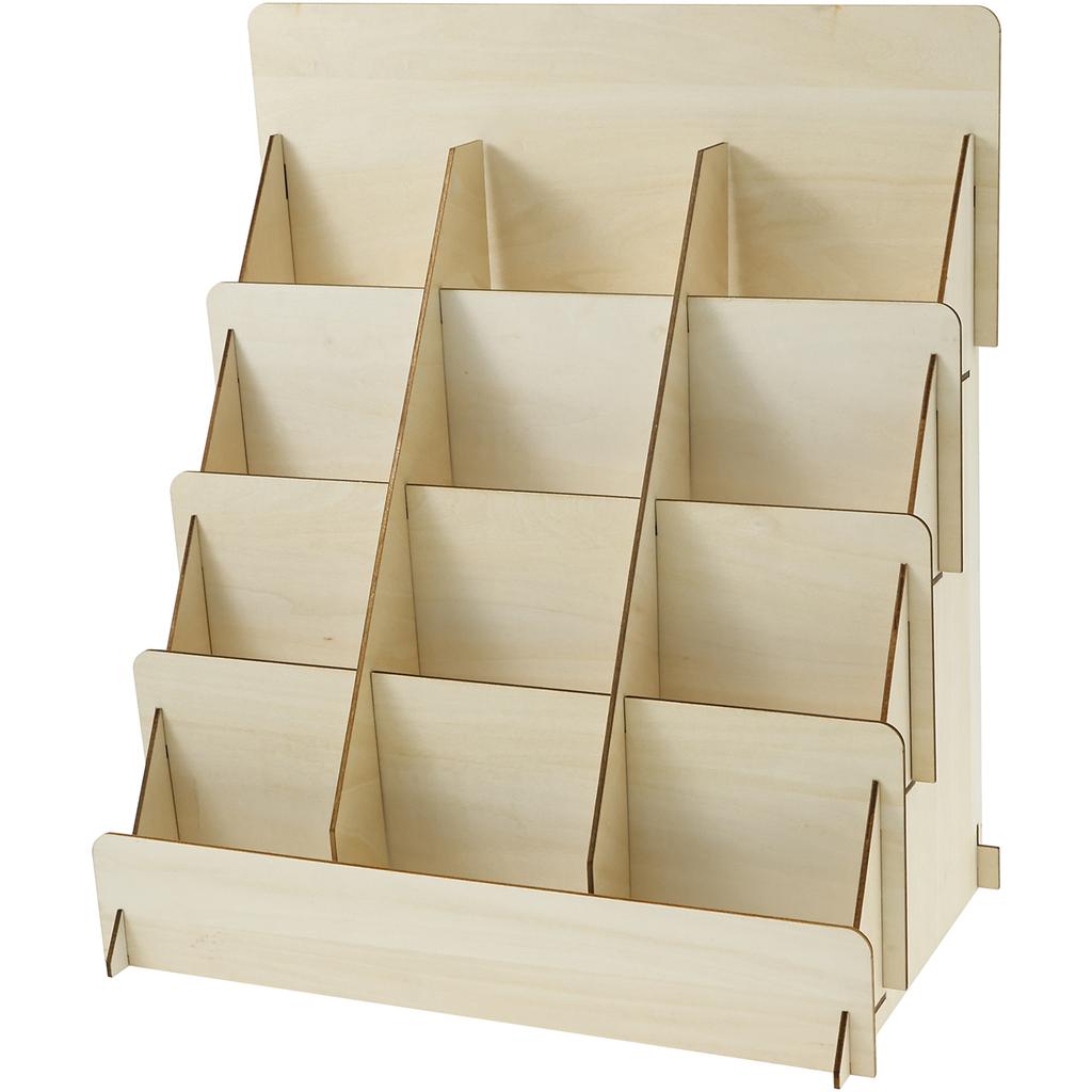 Wood 4 Tier Greeting Card Display Stand Large Capacity Easy to Assemble Wooden Sticker Display Rack Multipurpose Brochure Holder