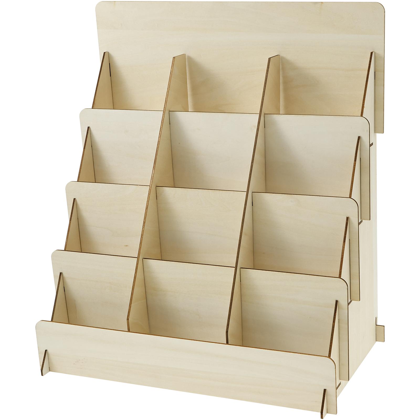 

Wood 4 Tier Greeting Card Display Stand Large Capacity Easy to Assemble Wooden Sticker Display Rack Multipurpose Brochure Holder