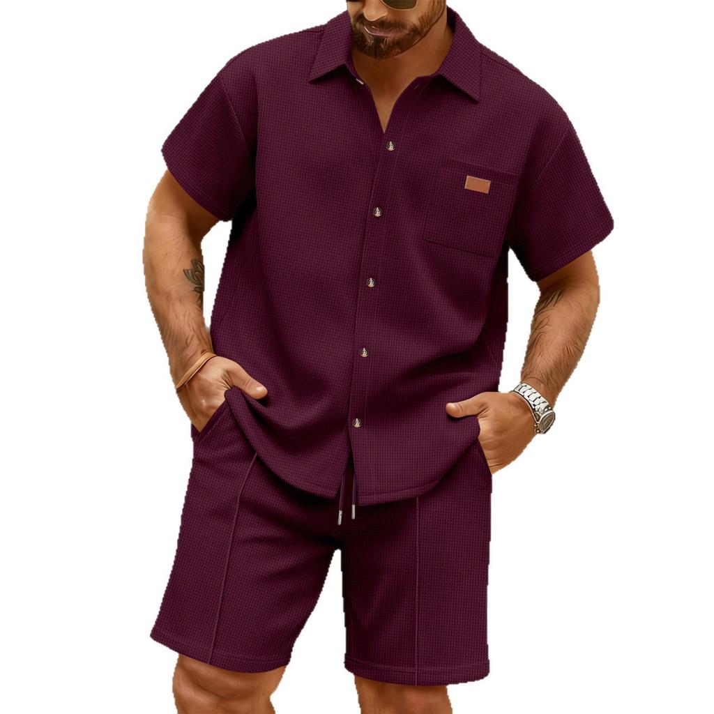 Men's Summer Lapel Cardigan & Shorts 2-Piece Set