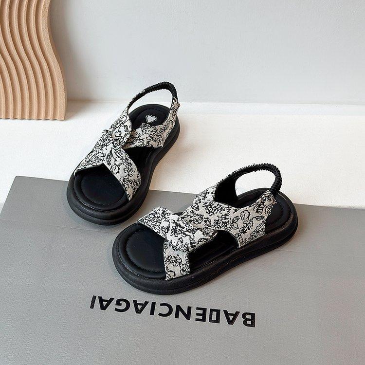 

Girls Sandals National Style 2025 Summer New Little Girl Princess Soft Sole Children s Shoes Medium and Older Children s Beach Sandals 37 бежевый