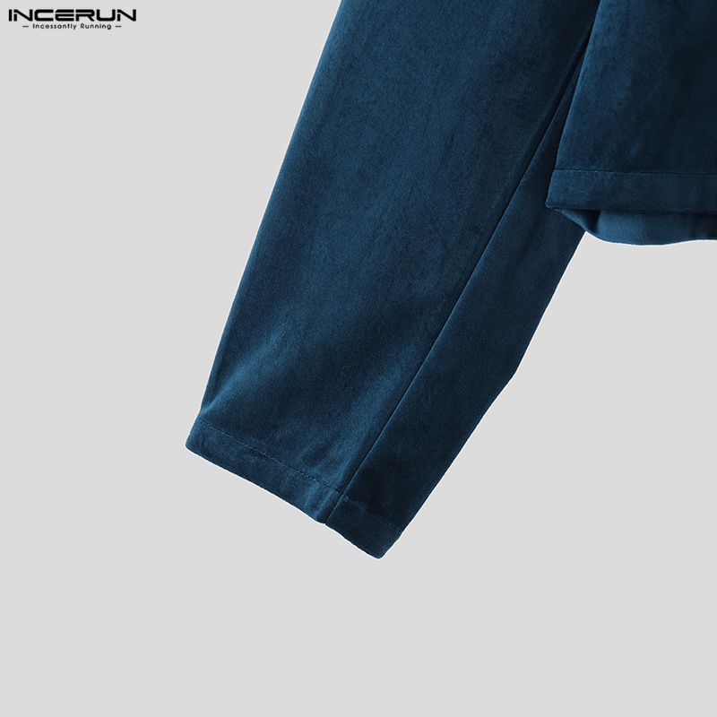 INCERUN Men Casual Lapel Neck Long Sleeve Zipper Up Velvet Jackets Coats