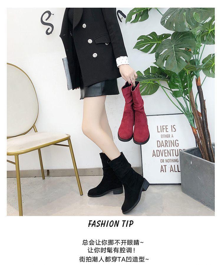 2025 autumn and winter new elastic boots women's thick heel thin leg low heel Martin boots women's Internet celebrity medium tube versatile women'