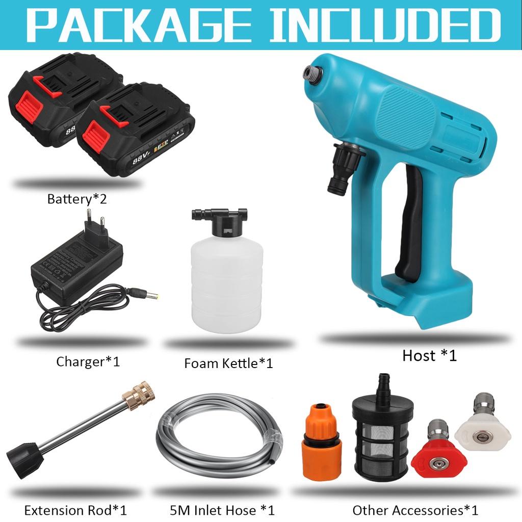 1500W 88VF Cordless High Pressure Washer Spray Water Gun Car Wash Pressure Water Nozzle Cleaning Machine for 18V Battery