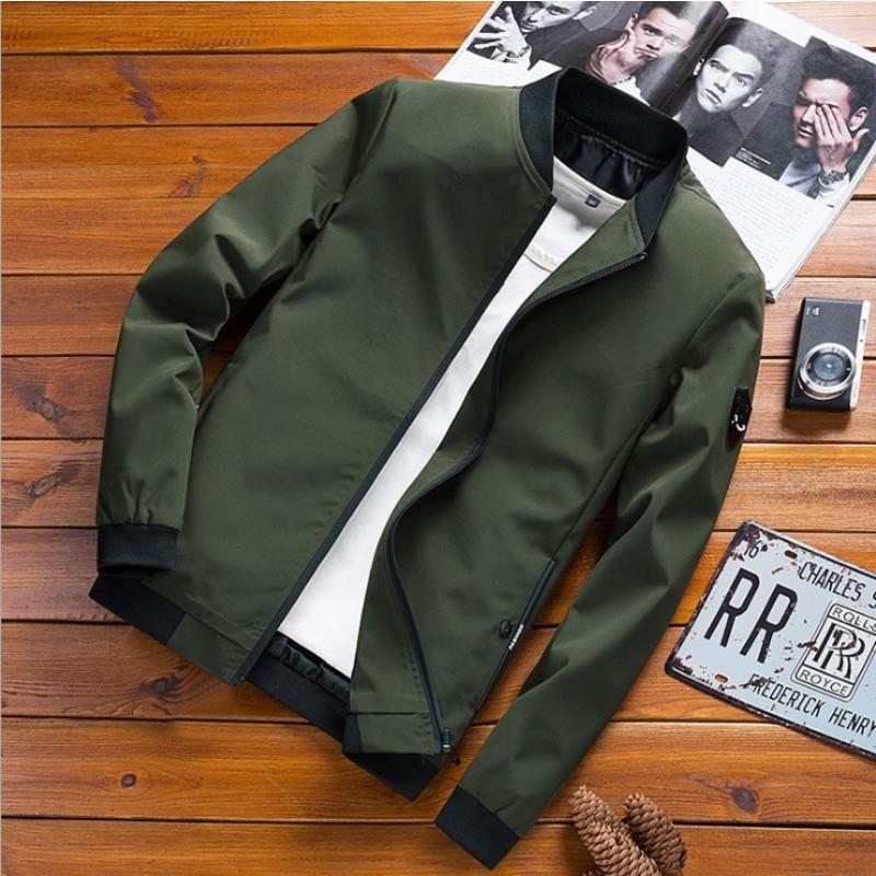 Jarní a podzimní pánská bunda Kabát Jednoduchý Pevný Baseball Zip Zip Kabát Cyklistický kabát
