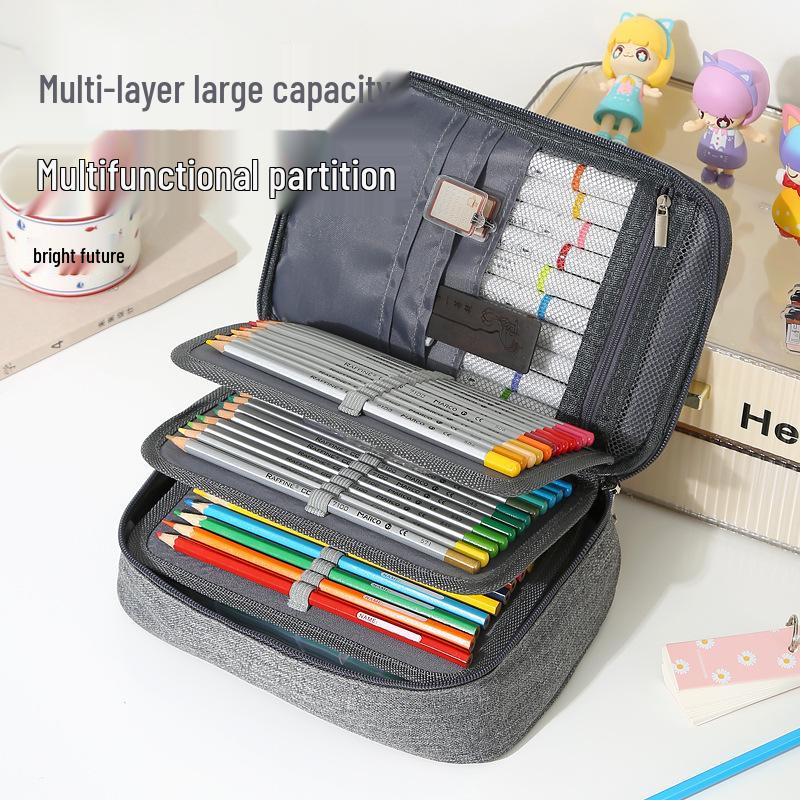 Double Layer Oxford Pencil Case: Large Capacity Multi-hole Art Sketching Storage Bag for Students