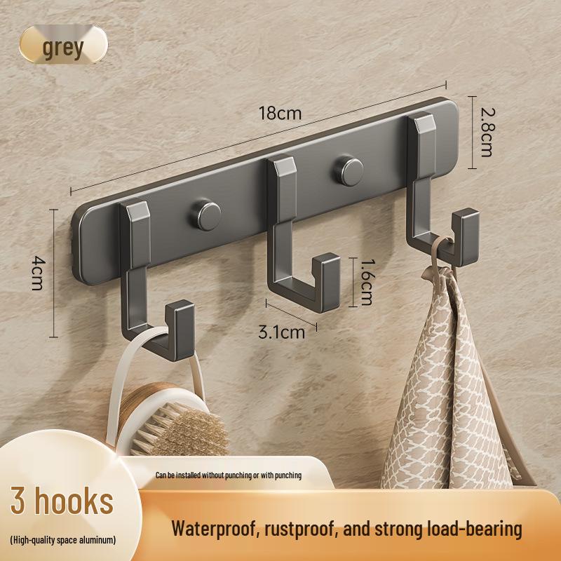 Space-Saving Aluminum Bathroom Towel Rack with Hooks for Wall or Door Mounting