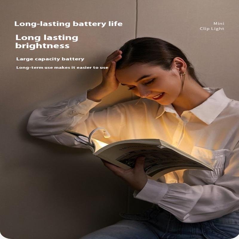 Mini Lampka Książkowa LED Ochrona Oczu Regulowany Klips 360Fahrenheitlip Lampka do Nauki Akumulatorowa 3 Kolory Do Podróży Sypialni Czytania