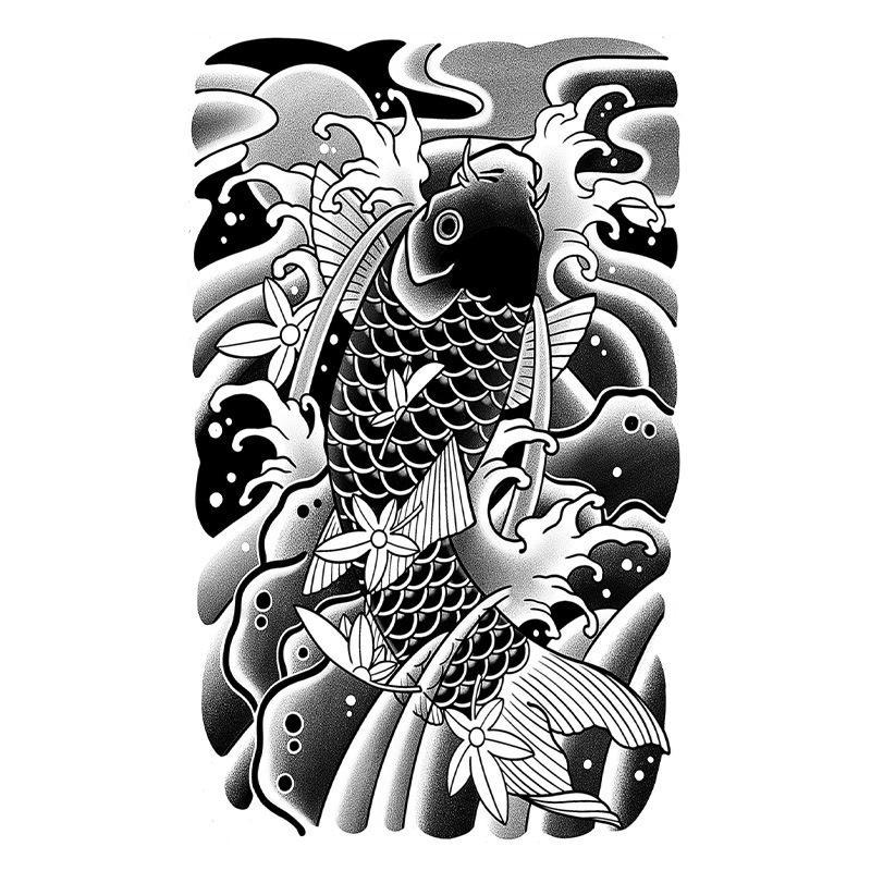 

Semi-Permanent Temporary Tattoo Sticker Traditional Japanese Koi Fish & Blossom Waterproof Fake Tattoo For Men Arm one size