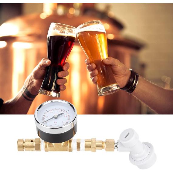 Beer Brew Adjustable Pressure Relief Valve, Gauge 0-15 PSI Beer Spunding Valve Beer Brewing Equipment for Home Brewing Beer Keg