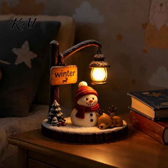 Ambient Lighting for Bar Christmas Santa Claus Reading Lantern, Snowman Elk LED Night Light with Warm Bedside Kids Room Glow, USB Resin Tabletop Decor