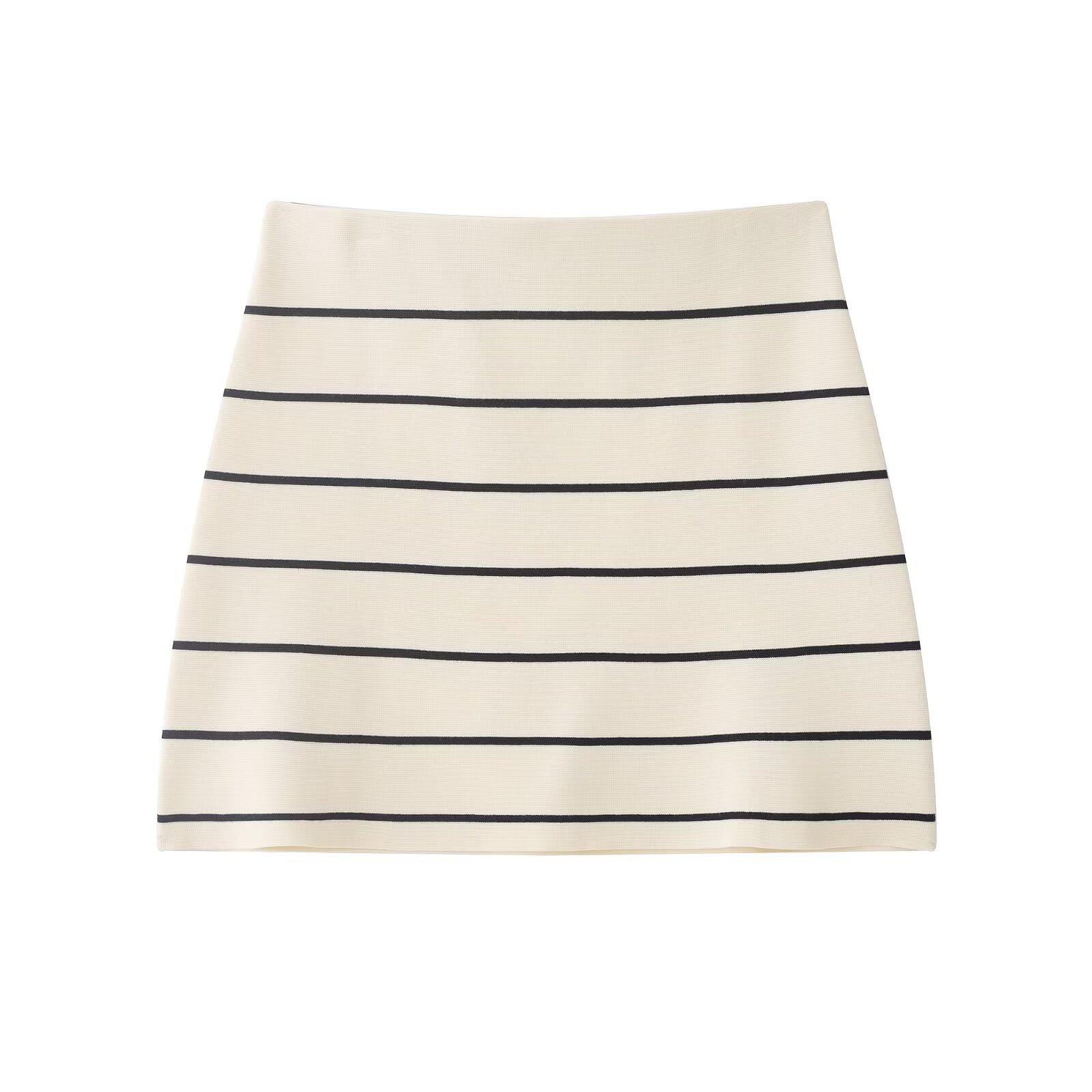 European and American style, new women s clothing, striped short-sleeved knitted jacket, striped knitted mini-skirt S