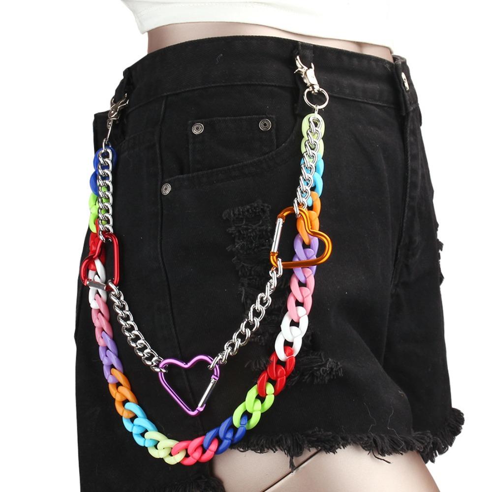 Double Layer Star Belt Chain Acrylic Cross Pants Chain Punk Heart Waist Chain  Jeans Decor