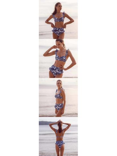 High-Waisted Push-Up Sheer Bikini Three-Piece Swimsuit Set with Long Skirt
