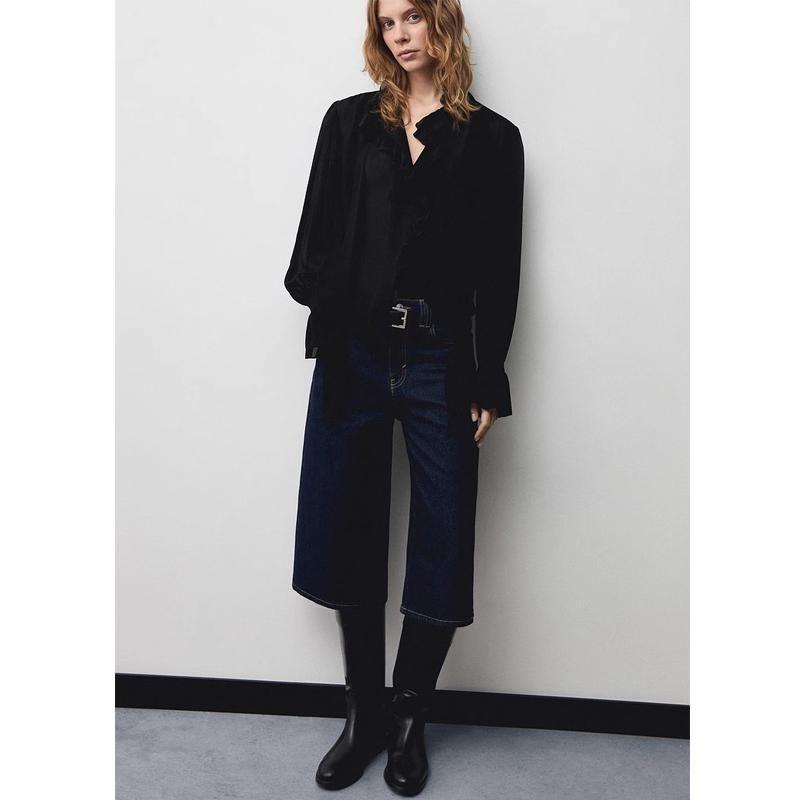 Fall and Winter New Women's Clothing Fashion Wind Long Sleeves Stand Collar Ruffle Design Shoelace Shirt Tops 77059069