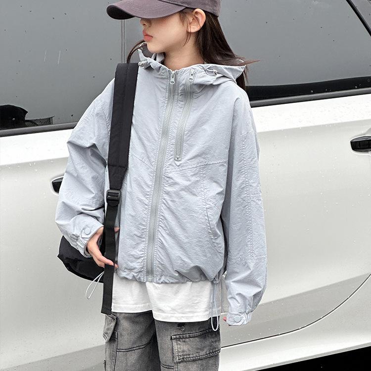 

Девичья весенняя куртка с капюшоном в корейском стиле 2025 года для подростков - Модная, повседневная верхняя одежда 160 cm синий