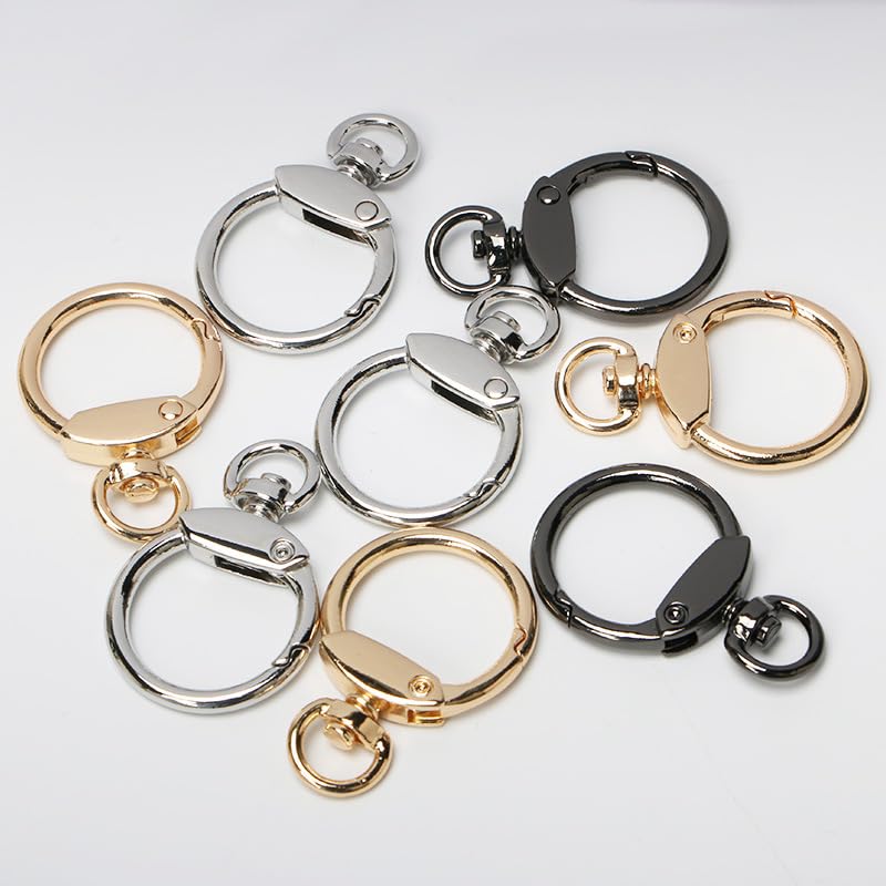 30 Pieces Round Shape Carabiner Key Ring Key Ring, BetterJonny Inner Diameter 23mm Zinc Alloy Spring Clasp Metal Fittings Diameter Hook with Rotating