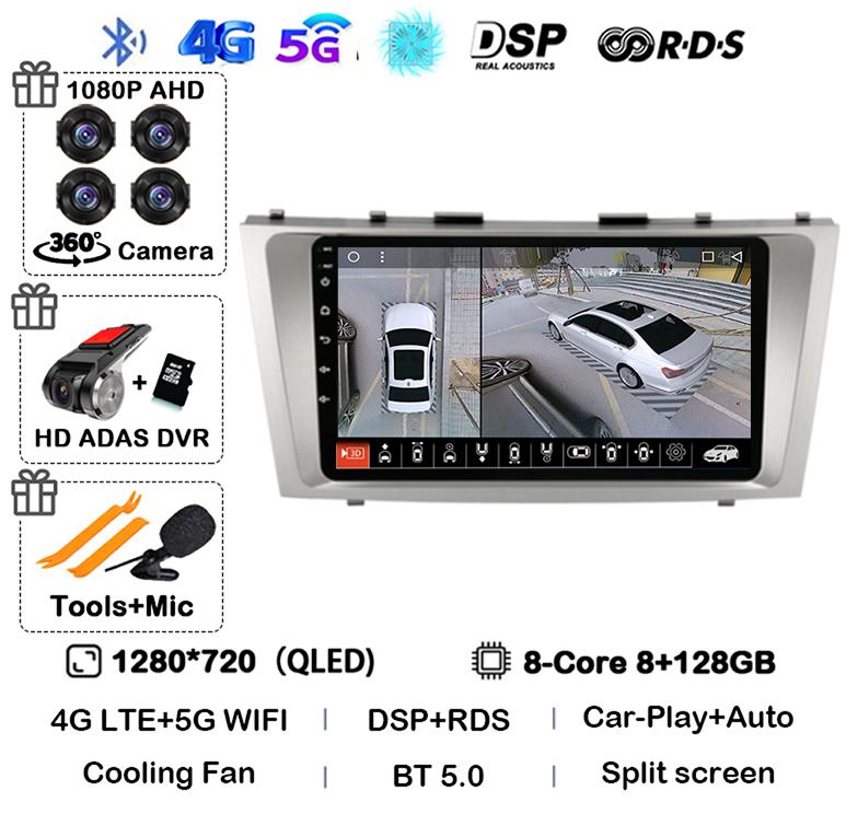 Android 14 Carplay Wifi+4G Car Radio For Toyota Camry 7 XV 40 50 2006-2011 4G Multimedia Player Navigation GPS Stereo 360 Camera