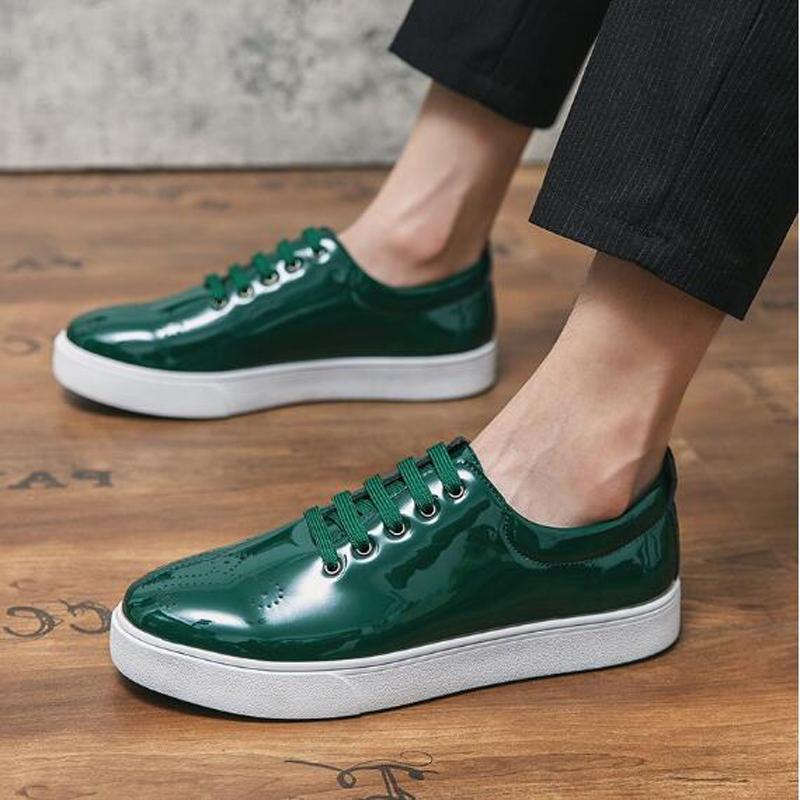 Glossy Leather Men sneakers Fashion Upscale Luxury Casual Men Board Shoes Green Lace Up Casual Shoe Flats Zapatillas Hombre H496