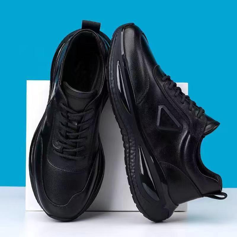 2025 Men's Black Lightweight Casual Sneakers with Soft Thick Sole