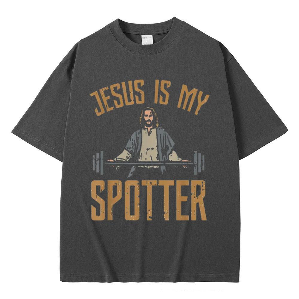 Funny Jesus Is My Spotter Christ Gym T Shirt Unisex's Harajuku Vintage T Shirts Cotton O-Neck Oversized T-shirts Streetwear Unisex