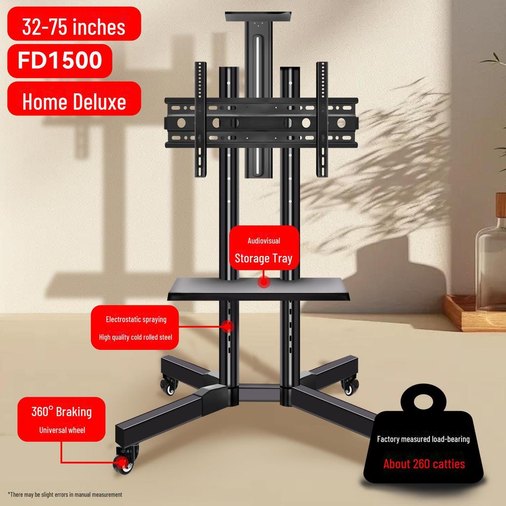 Mobile TV Floor Stand with Adjustable Mount and Shelf