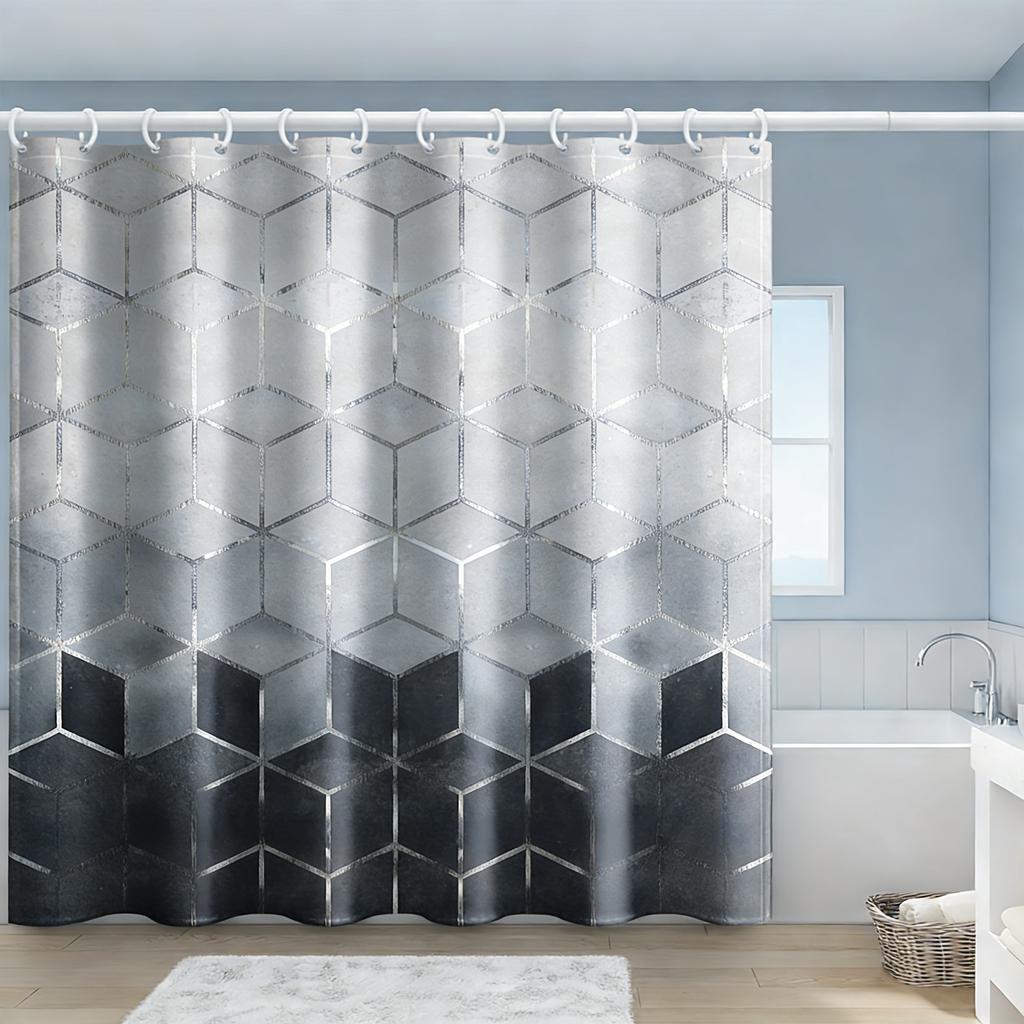 3D Black Geometric Chevron Pattern Waterproof Shower Curtain For Modern Bathroom