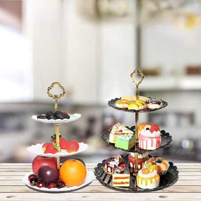 European Tray Holiday Party Three-layer Fruit Plate Dessert Candy Dish Cake Stand Self-help Display Home Table Decoration Trays