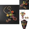 Jewelry Set With Crystal Beads And Aluminum Wire Handcrafted Flower Pendant For Women