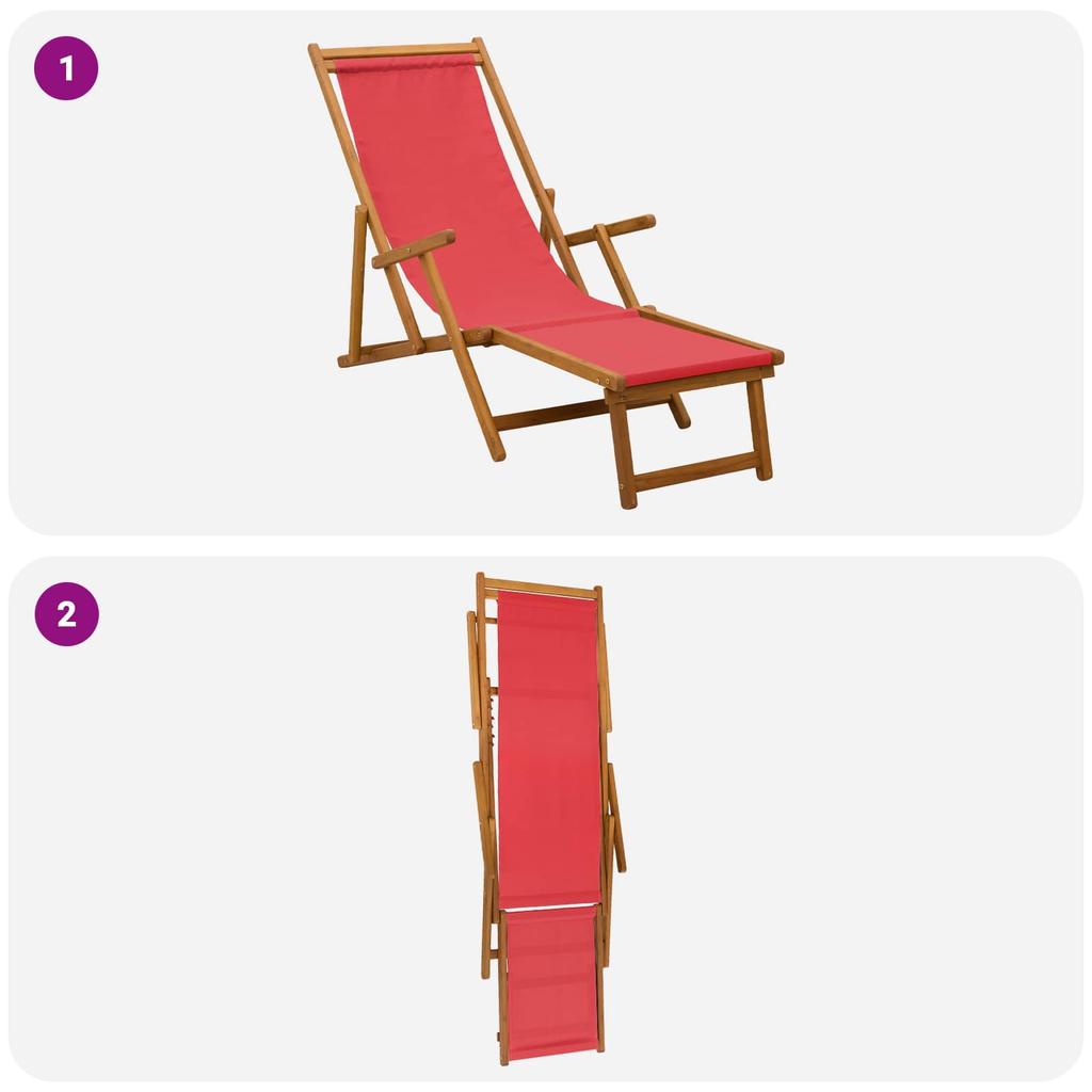 Foldable Sun Lounger 3 Positions Solid Eucalyptus Wood Red