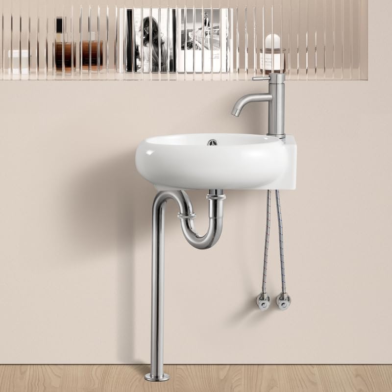 Trap Drainage Set Hand Wash Basin Stylish Hand Wash Bowl Wall Mounted Hand Wash Basin Compact Small Wash Bowl Mini Type Wash Basin Wall Mounted