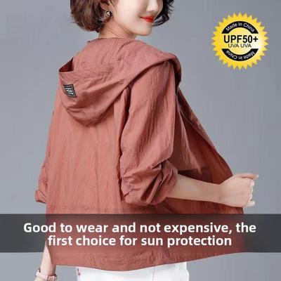 Damen Übergröße UV-beständig Sommer Locker Kurze Jacke Dünner Kapuzen-Sonnenschutzanzug