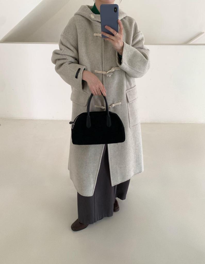 Korean Style Hooded Wool Coat: Women's Mid-Length Double-Faced Cashmere Overcoat with Toggle Buttons for a Slimming Autumn Look