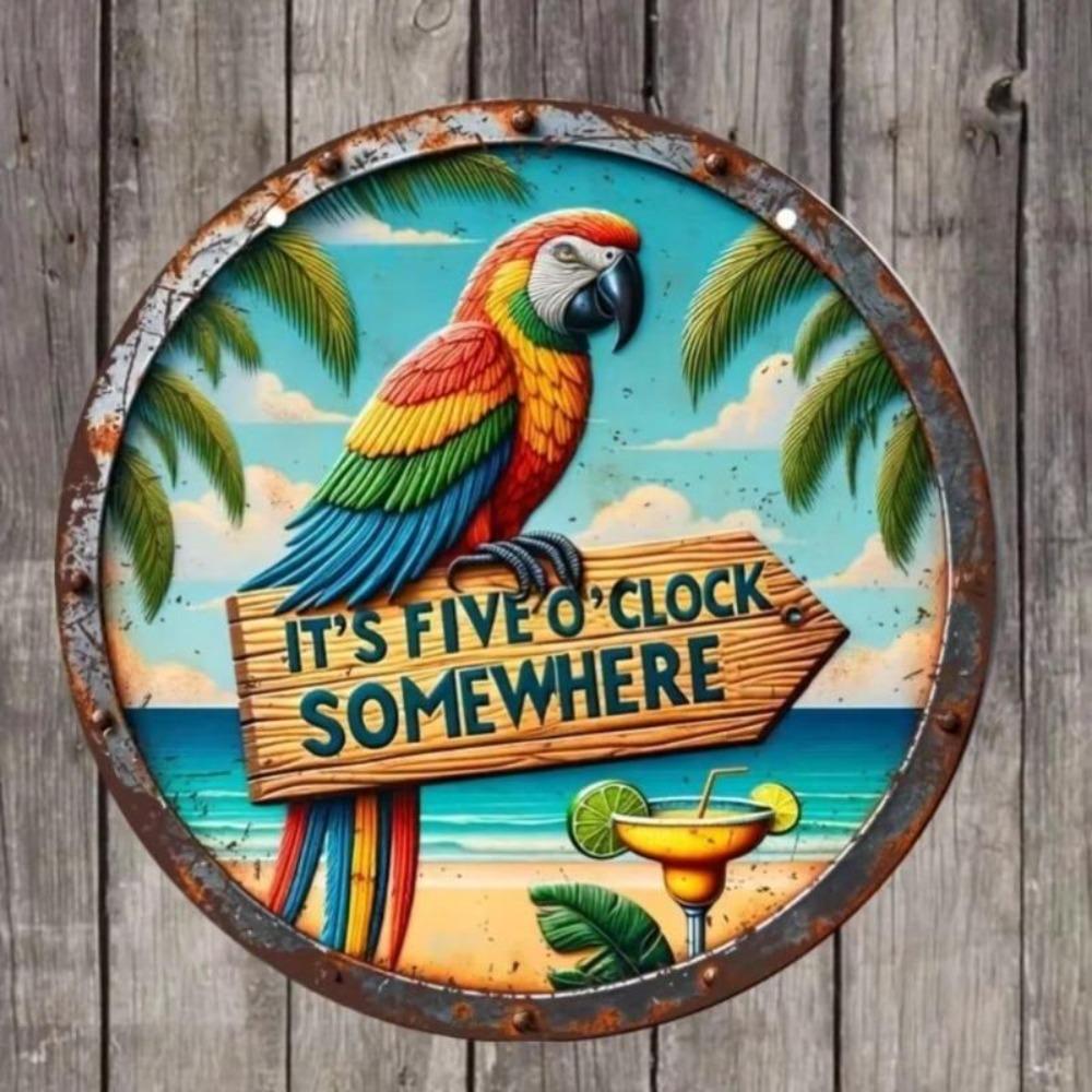 Vintage Metal Tin Sign Summer Tropical Parrot Beach Decor Gift