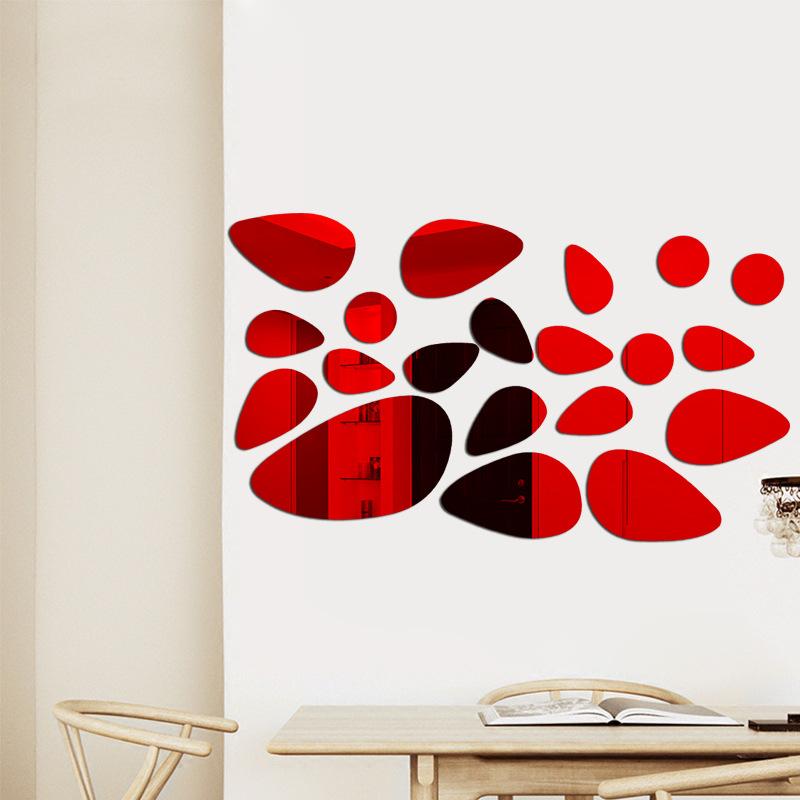 20pcs 3D Mirror Wall Sticker Pebble Stone Shape Mirror Mural Wall Decal for Living Room Bedroom TV Background Art DIY Home Decor