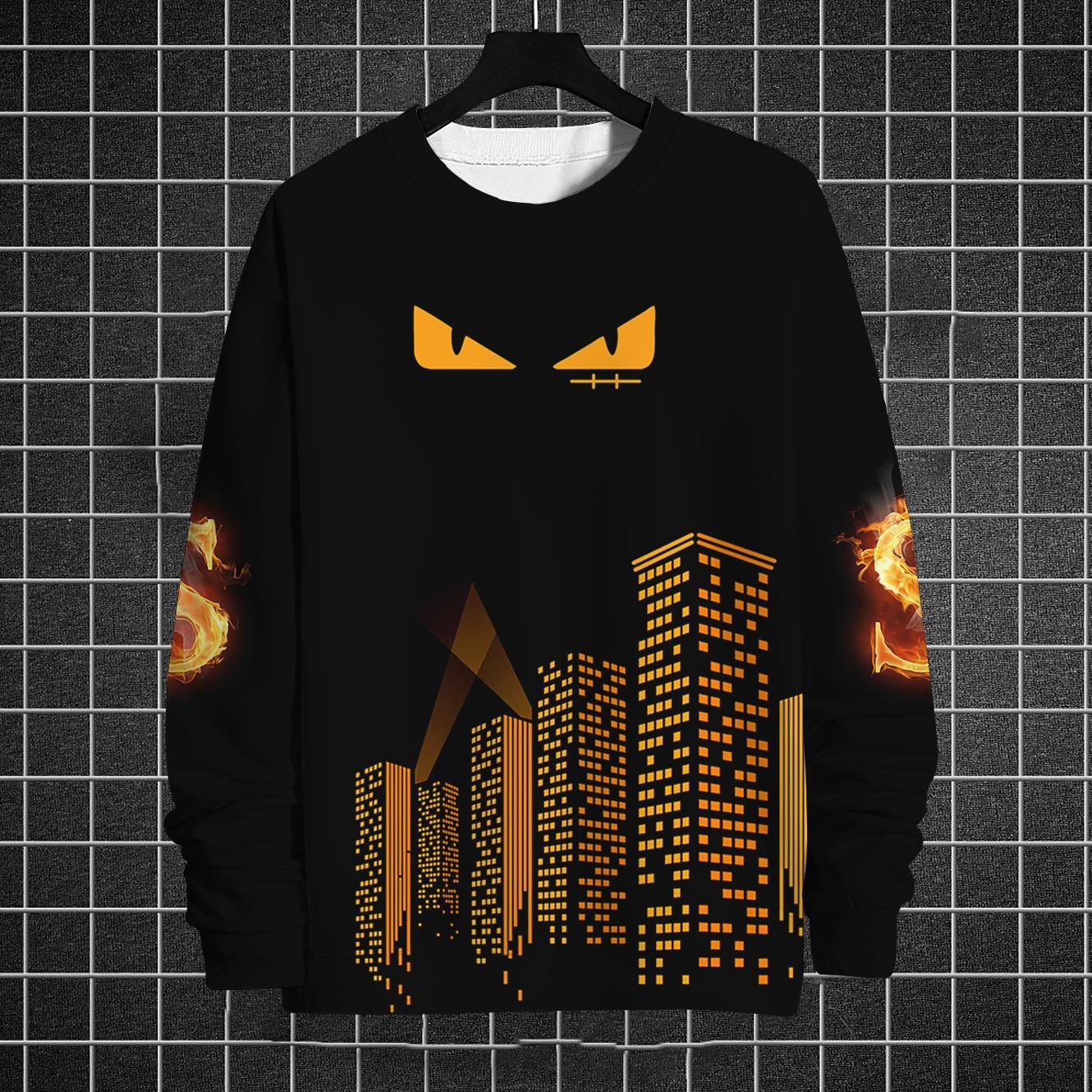 Осенняя мужская толстовка с круглым вырезом и принтом «кошачий глаз» с капюшоном — фото 4