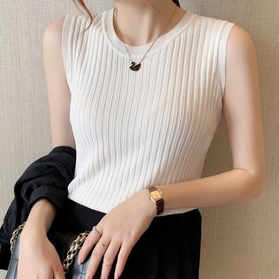 Gilet court en tricot style coréen: Débardeur ajusté pour femme, Pull, Manteau