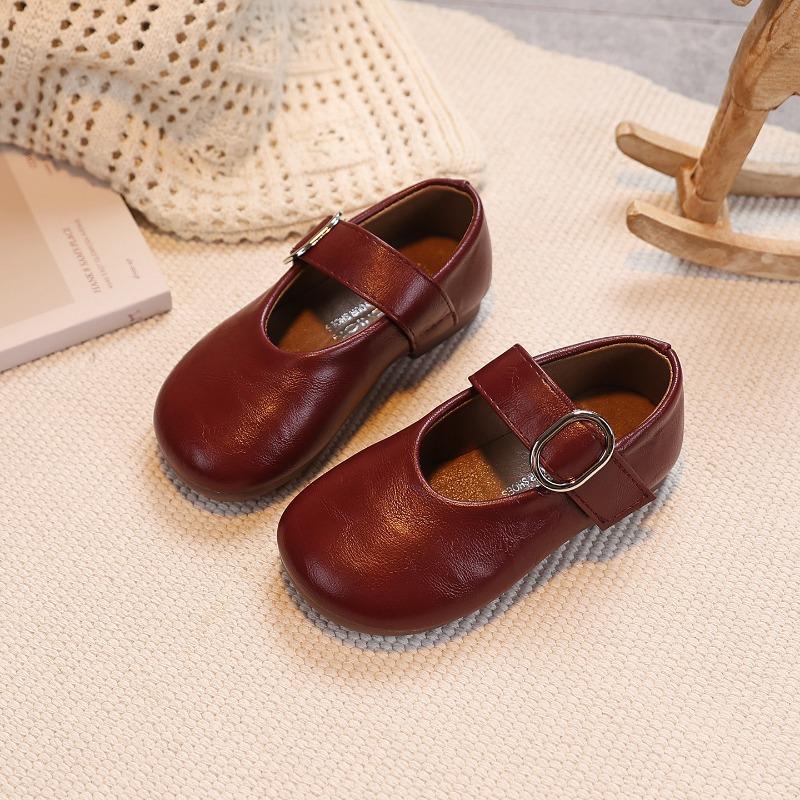 Kids Leather Metal Buckle Mary Jane Flat Shoes 23 красный