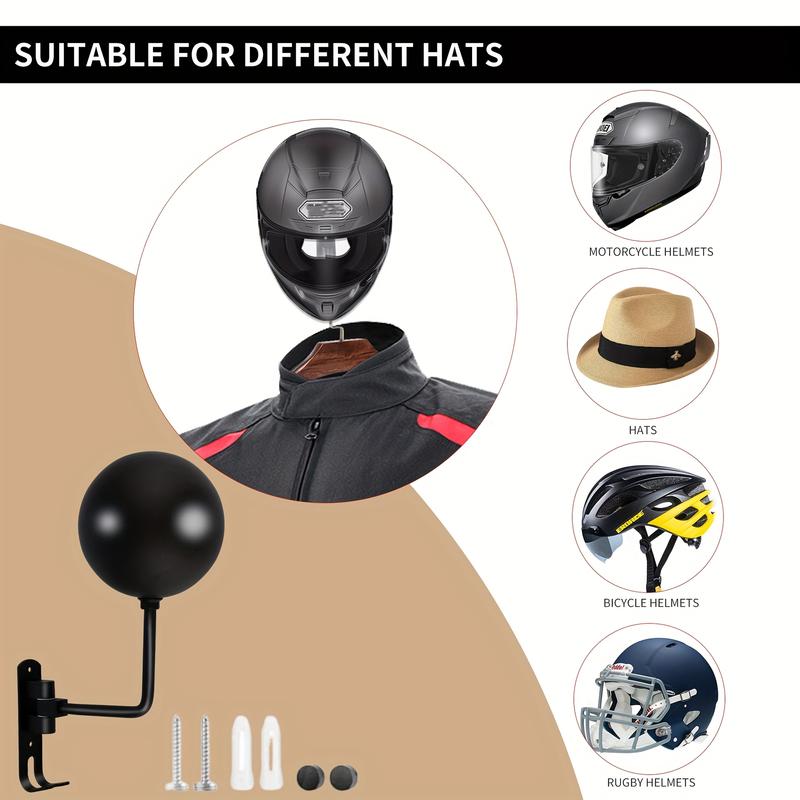 Motorcycle Accessories Wall Mounted Metal Motorcycle Helmet Rack with Hook 180° Rotating Metal Shelf for Hats and Sportswear