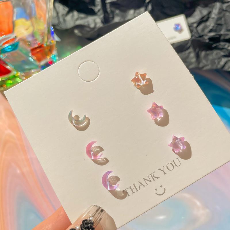 Fantastic Fairy Colorful Star Moon Stud Earrings Set Women Y2K Pink Purple Transparent Cute Earrings Jewelry Gift