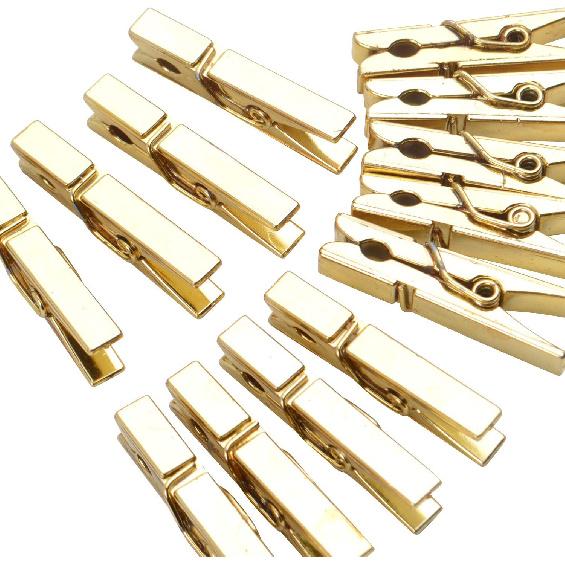 Mini Plastic Clips, 100 Pieces Utility Photo Clips Paper Peg Clothes Line Clips - 3.5 x 0.5 x 0.7cm, Gold