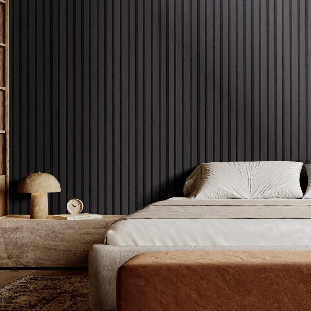 Wood Slat Acoustic Panels 23.6 X 47.2 Inch for Modern Wall Decor Black Oak